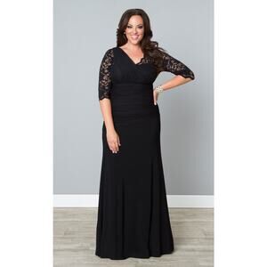 Kiyonna Party Maxi 1X Dress Soiree Style Black Lace Formal Event Lined MOB Party